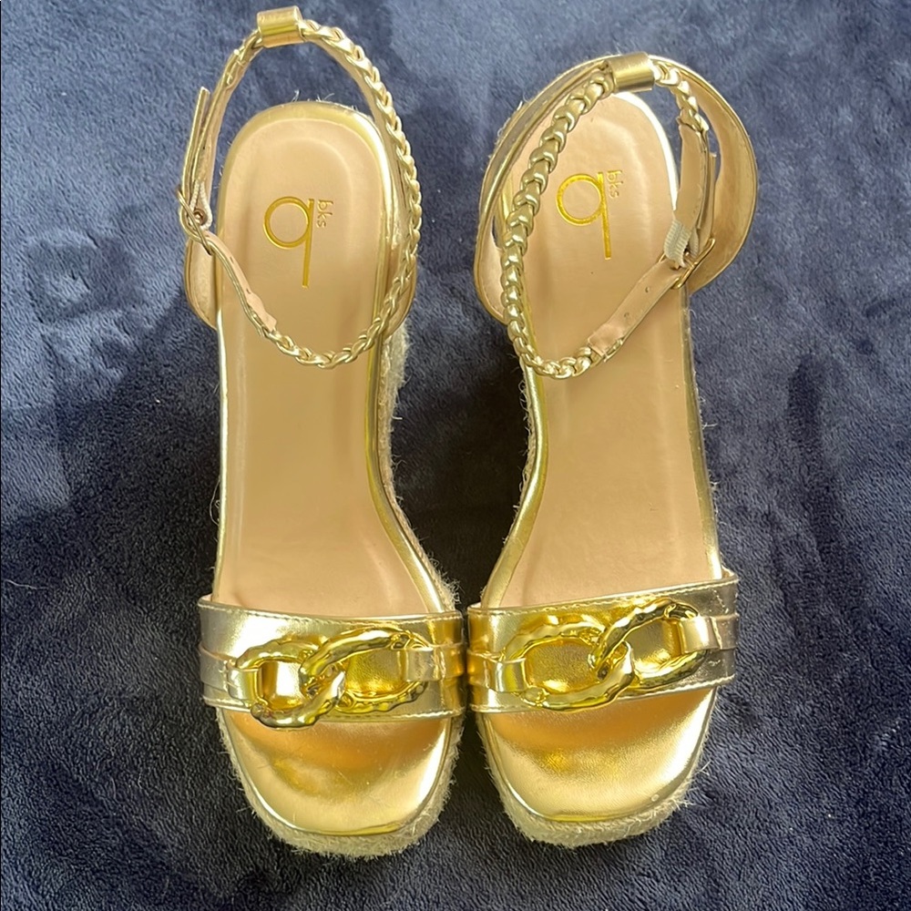 37# Gold Espadrille Slingback Shoes with Padded Insole